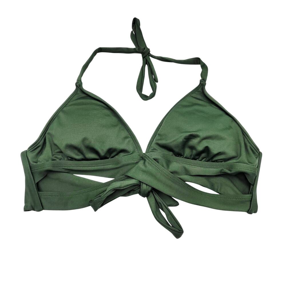 Kona Sol Bikini Top Dark Green Halter Neck Cutout Detail Women’s Size M